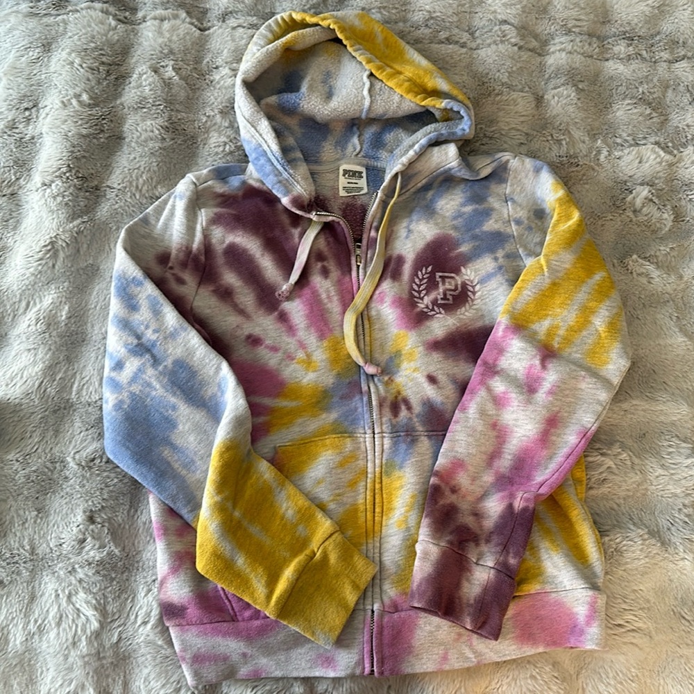 Pink Zip up grey tie dye hoodie